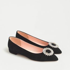 Jcrew Pointed Toe Suede Flats w/ Crystal Buckle